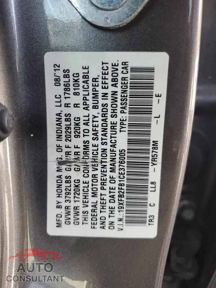 HONDA CIVIC 2012 - 19XFB2F81CE376005