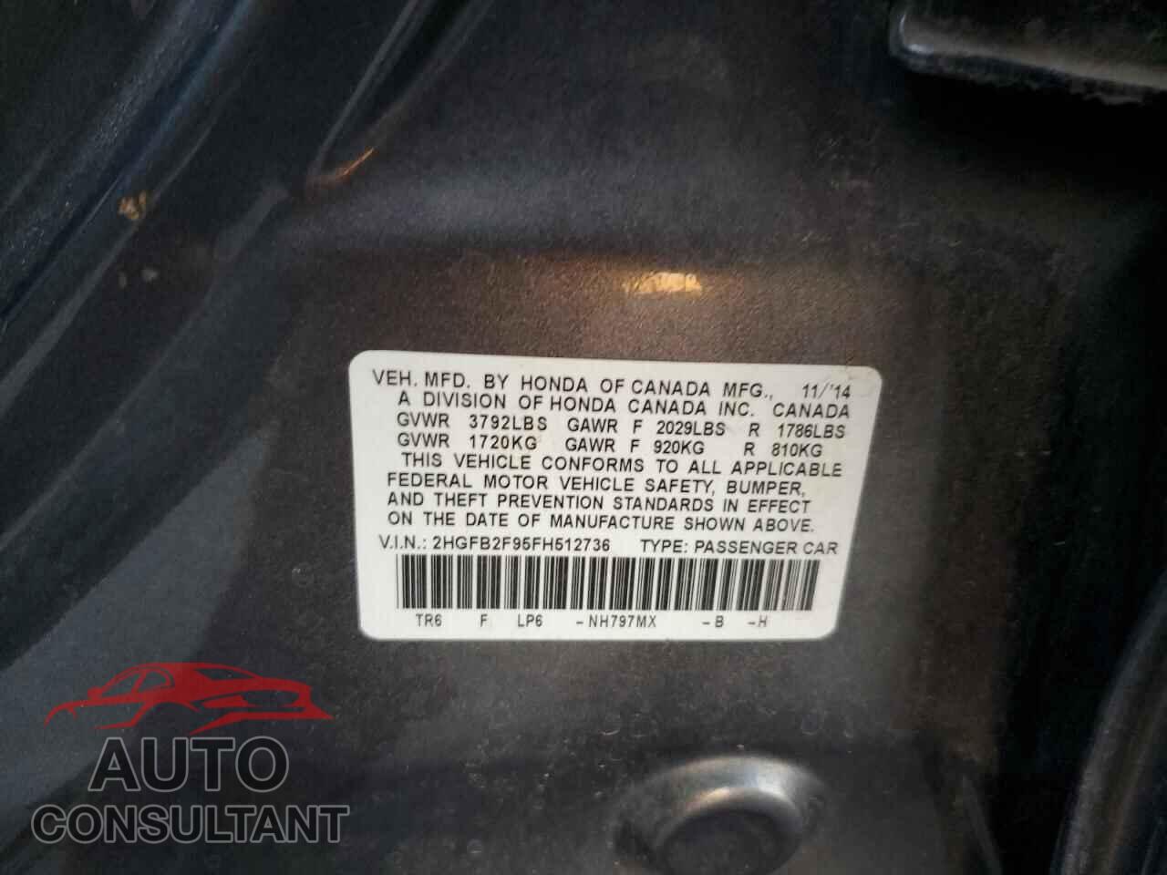 HONDA CIVIC 2015 - 2HGFB2F95FH512736