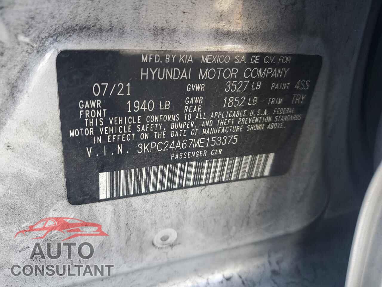 HYUNDAI ACCENT 2021 - 3KPC24A67ME153375