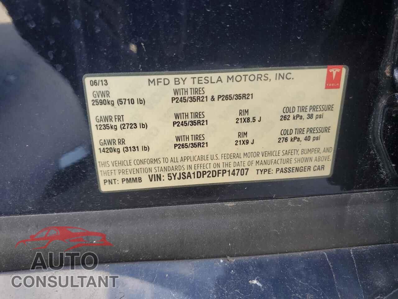 TESLA MODEL S 2013 - 5YJSA1DP2DFP14707