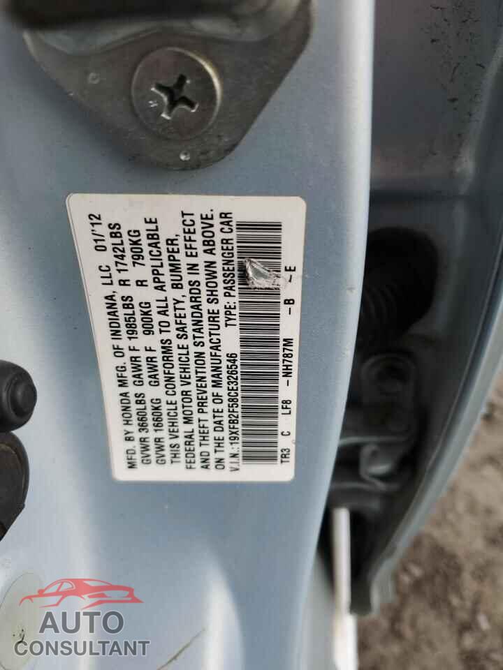 HONDA CIVIC 2012 - 19XFB2F58CE326546