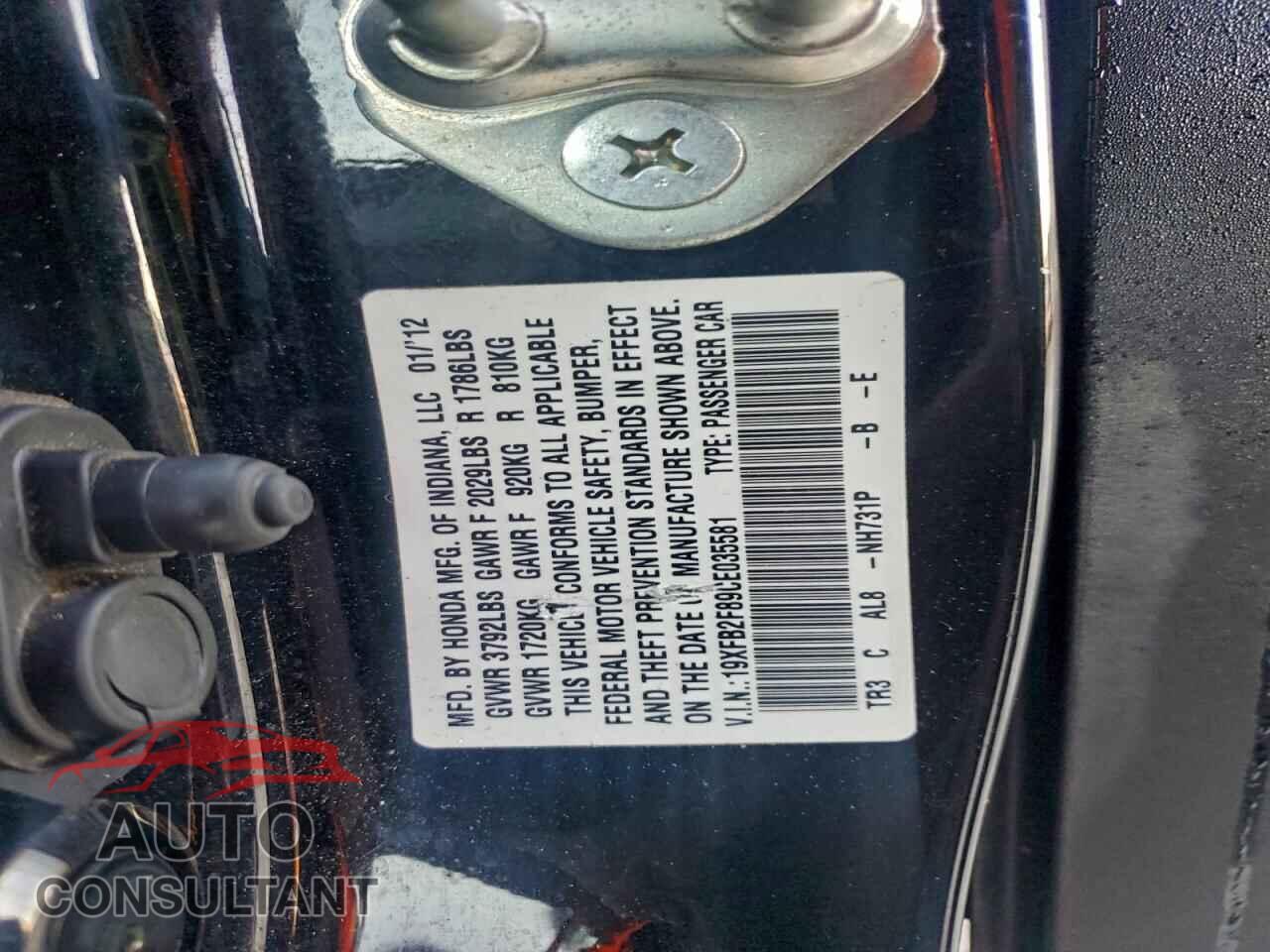 HONDA CIVIC 2012 - 19XFB2F89CE035581