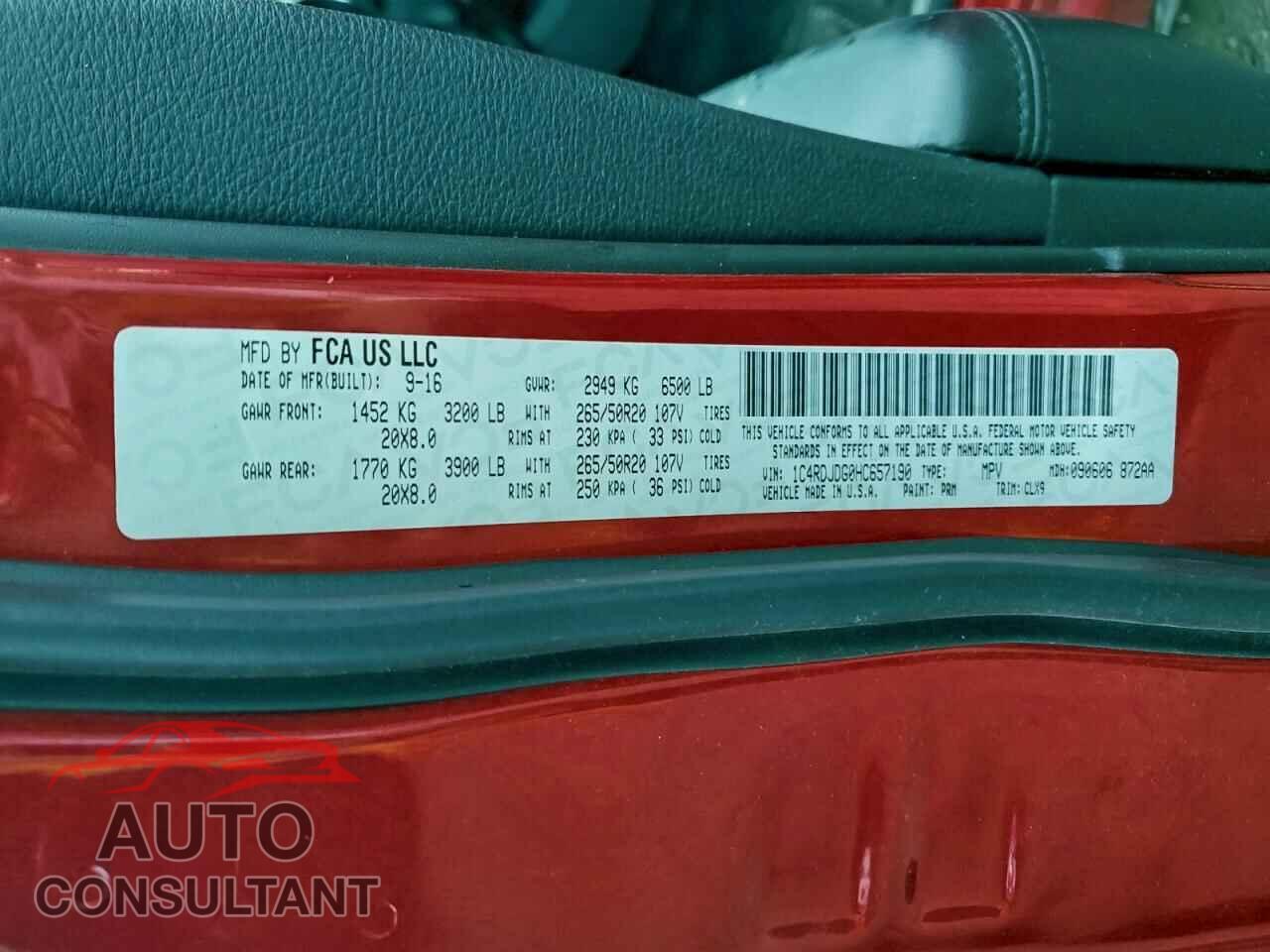 DODGE DURANGO 2017 - 1C4RDJDG0HC657190