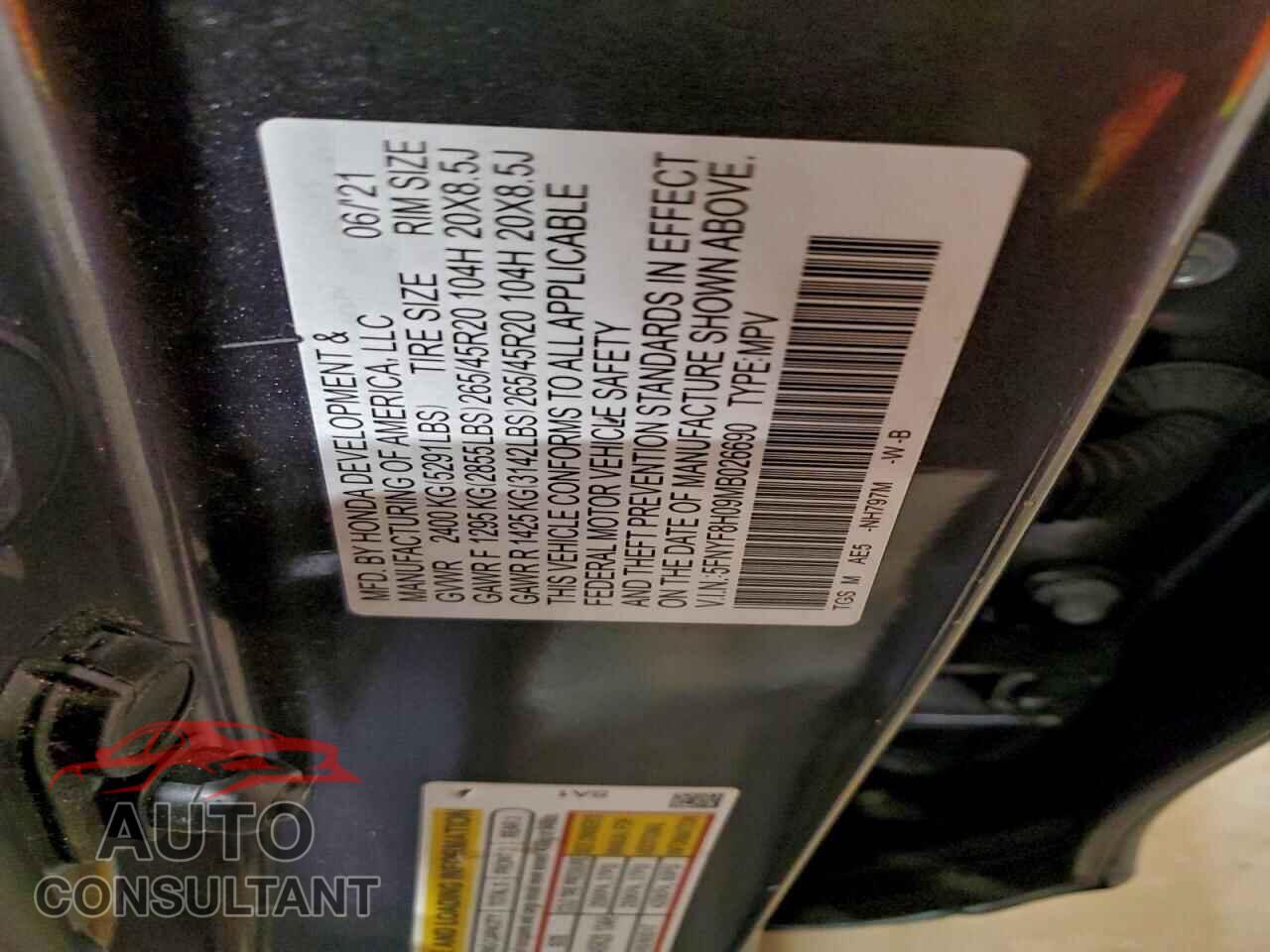 HONDA PASSPORT 2021 - 5FNYF8H09MB026690