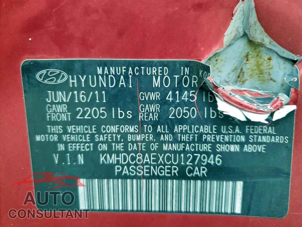 HYUNDAI ELANTRA 2012 - KMHDC8AEXCU127946