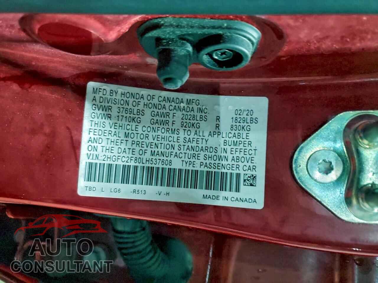 HONDA CIVIC 2020 - 2HGFC2F80LH537608