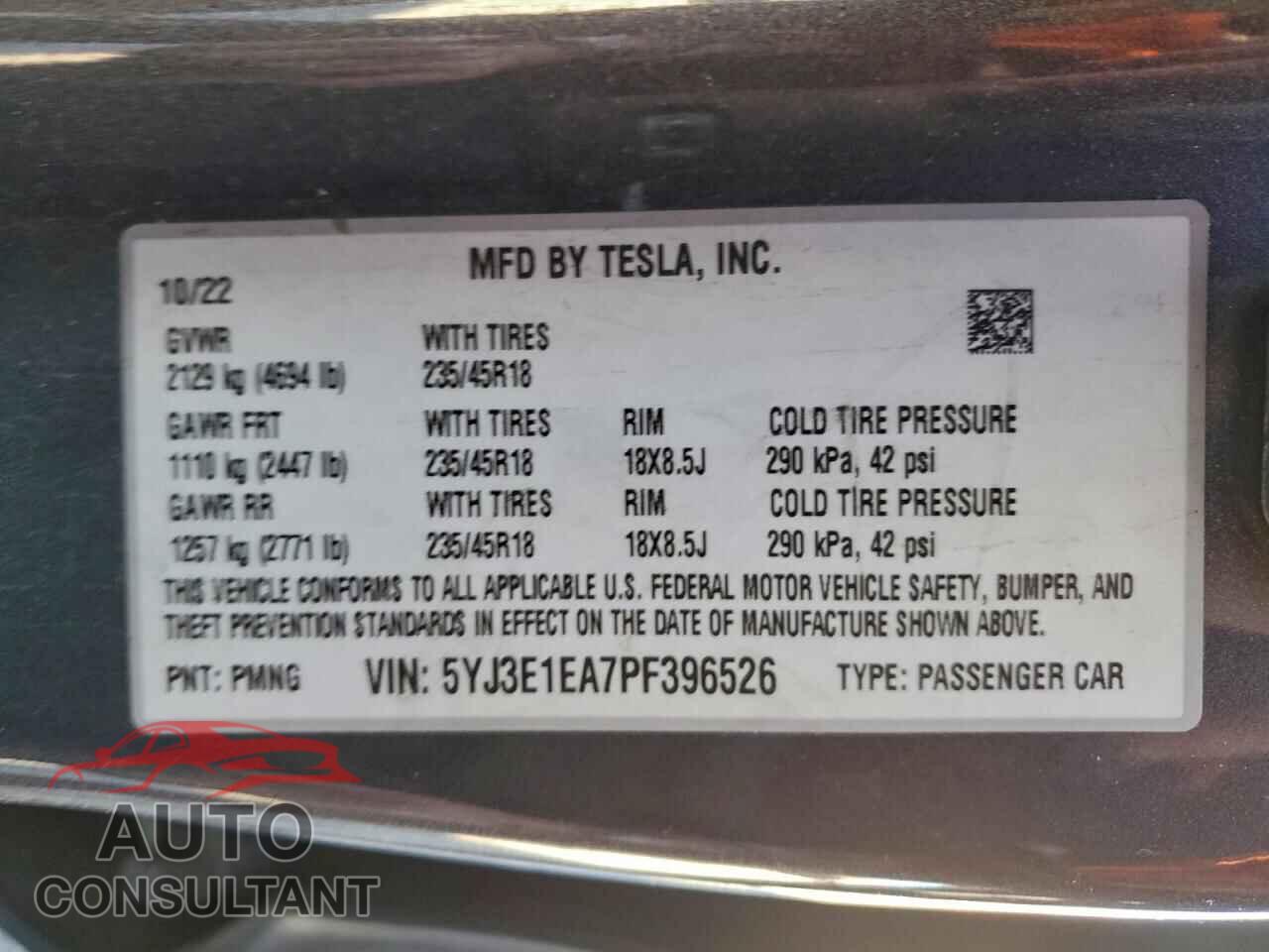 TESLA MODEL 3 2023 - 5YJ3E1EA7PF396526