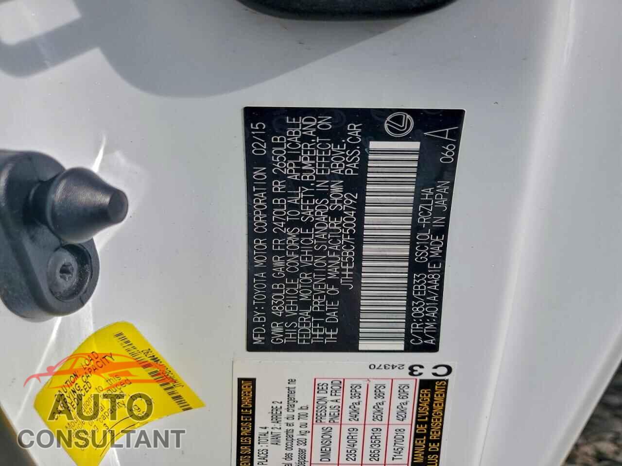 LEXUS RX350 2015 - JTHHE5BC7F5004792