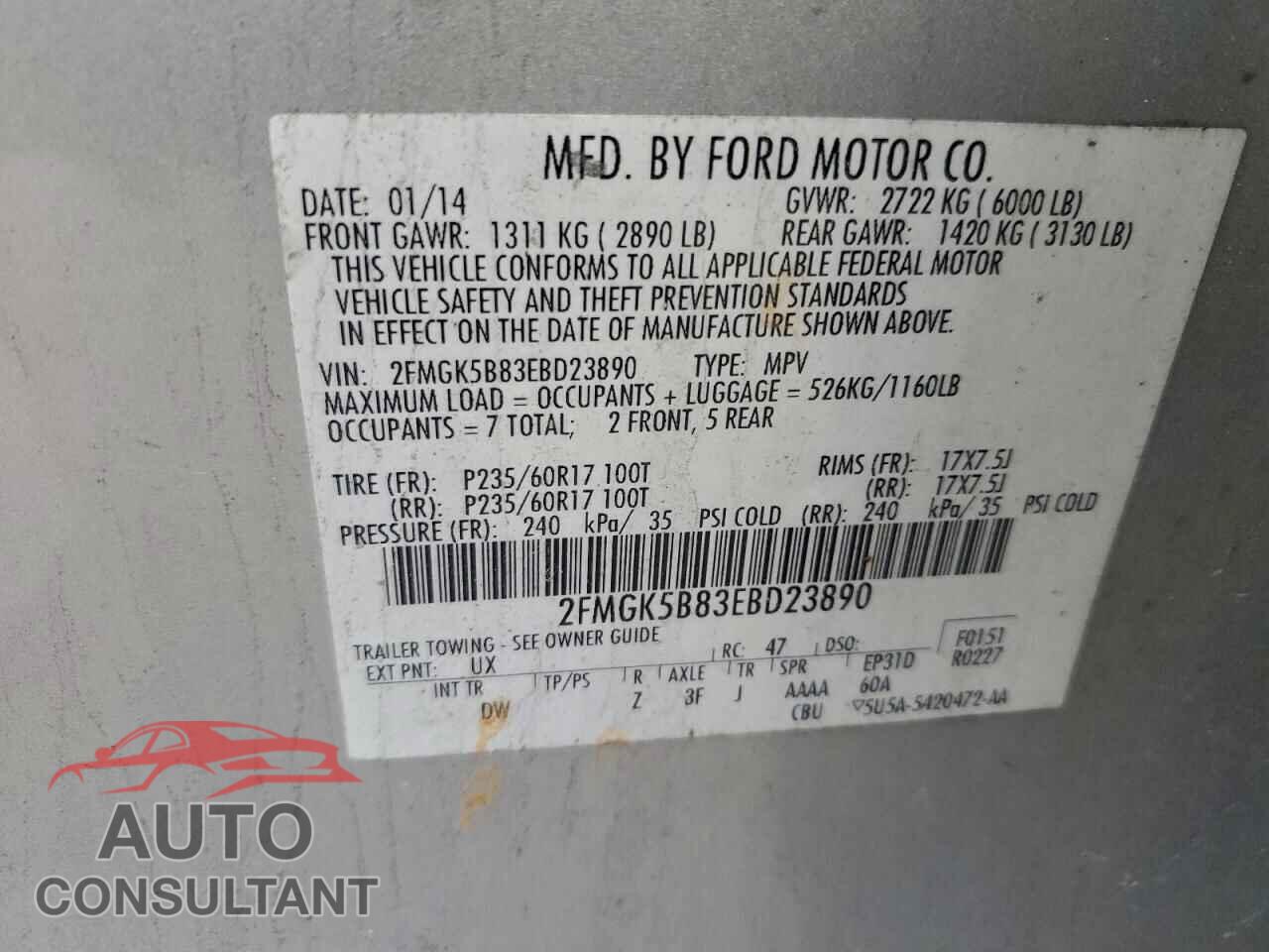 FORD FLEX 2014 - 2FMGK5B83EBD23890