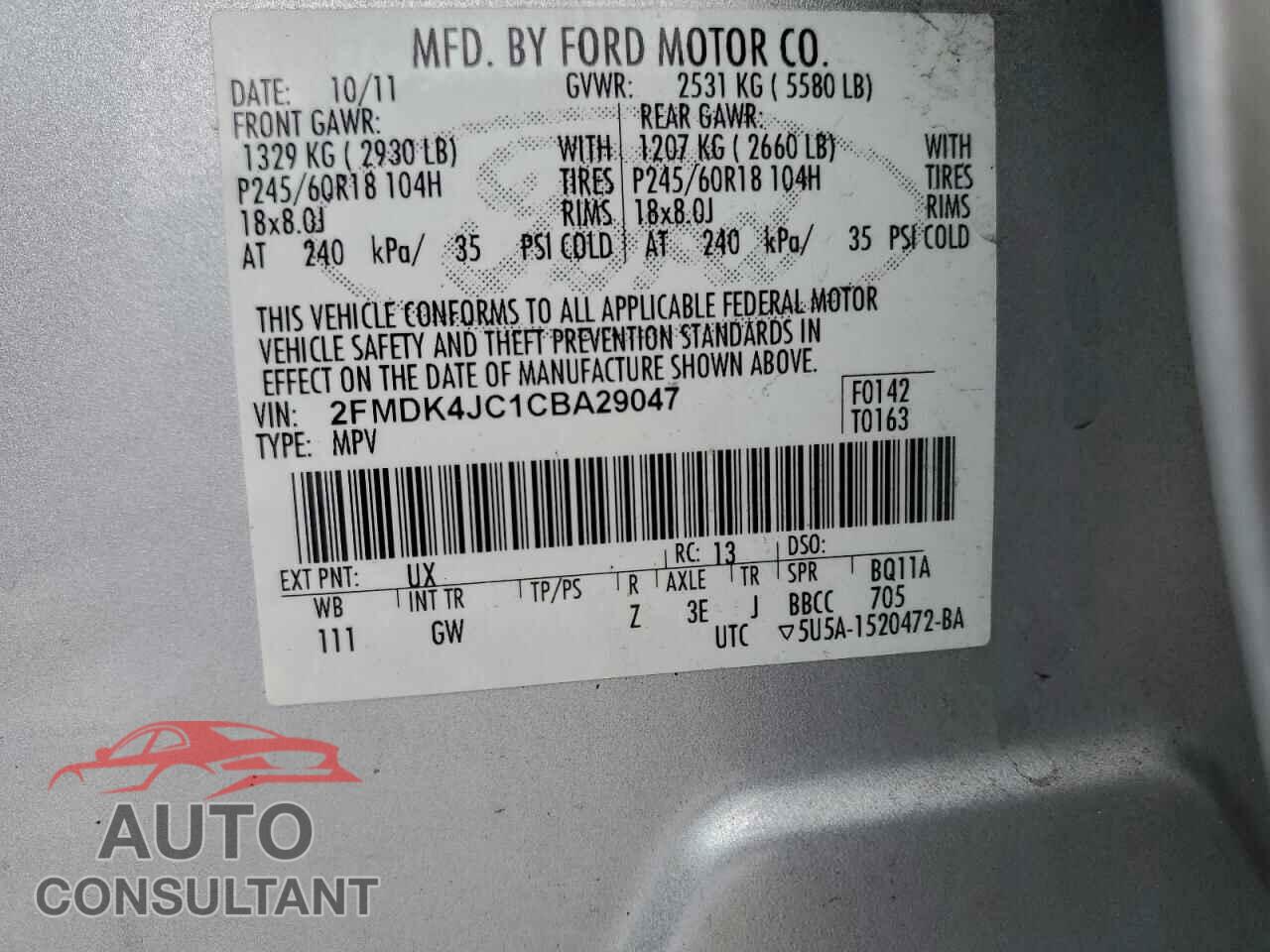 FORD EDGE 2012 - 2FMDK4JC1CBA29047