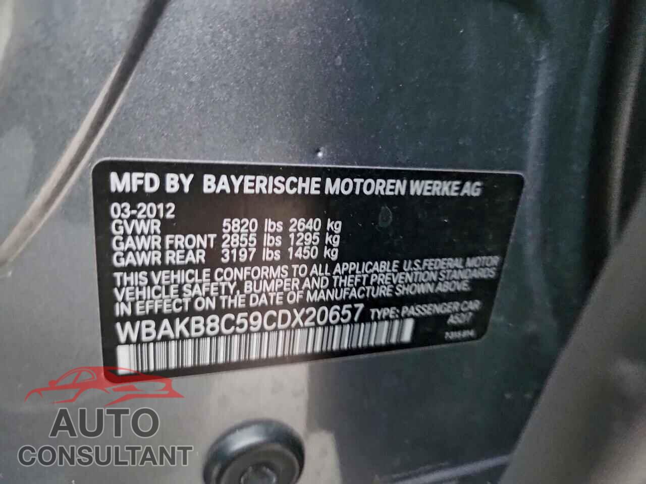 BMW 7 SERIES 2012 - WBAKB8C59CDX20657