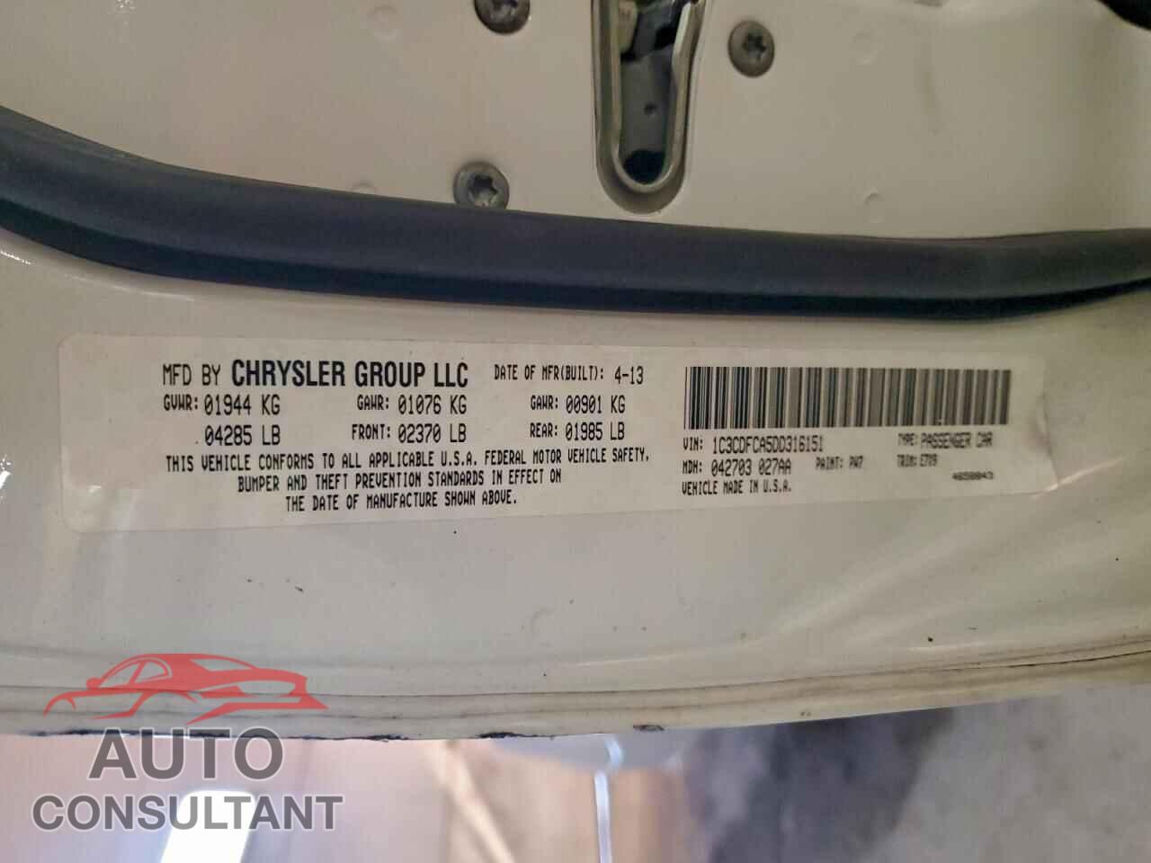 DODGE DART 2013 - 1C3CDFCA5DD316151