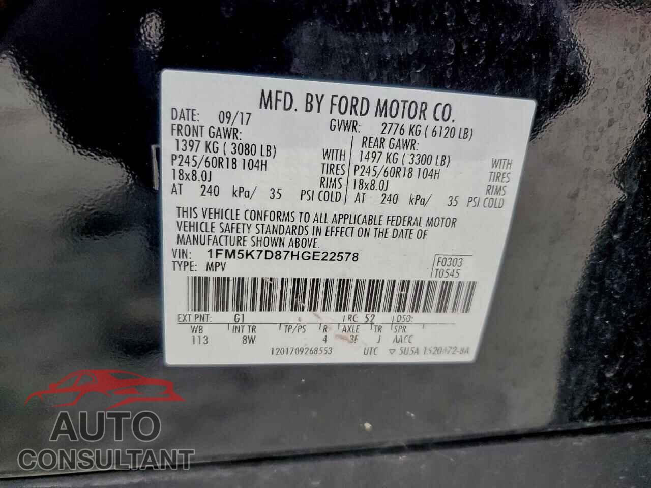 FORD EXPLORER 2017 - 1FM5K7D87HGE22578
