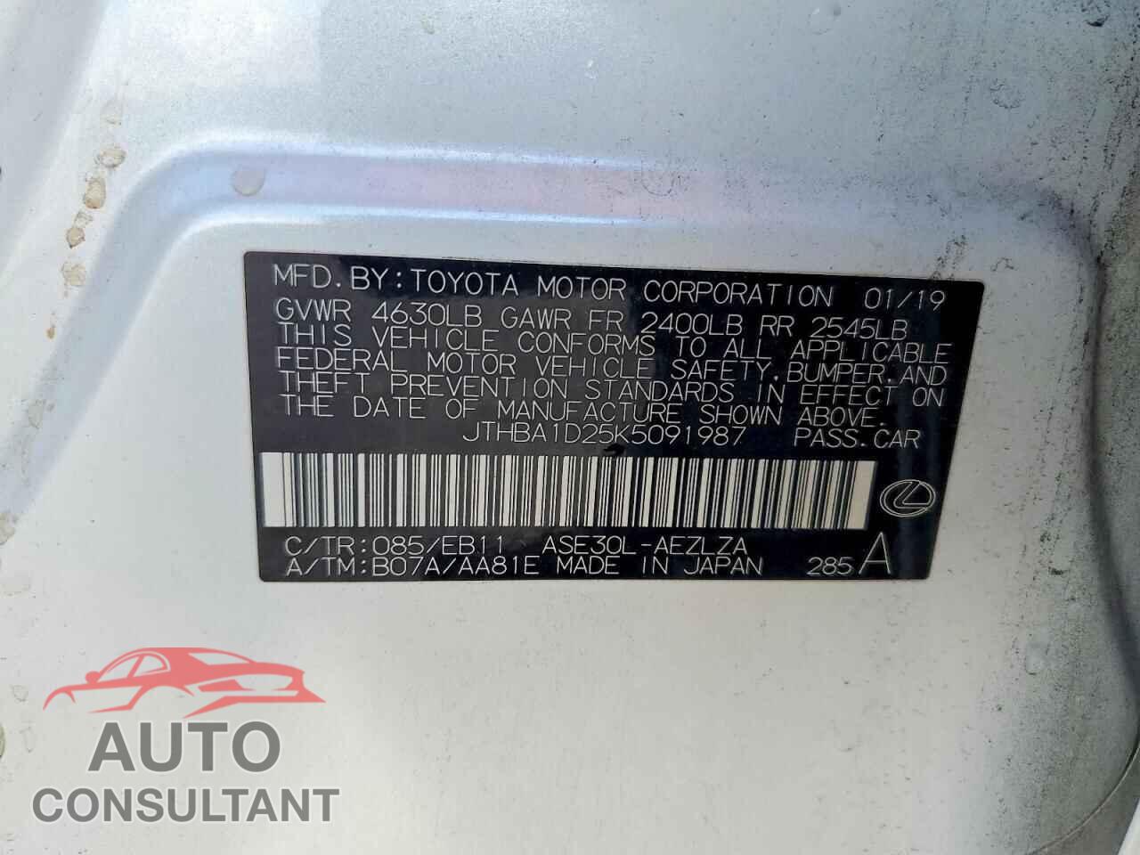 LEXUS IS 2019 - JTHBA1D25K5091987