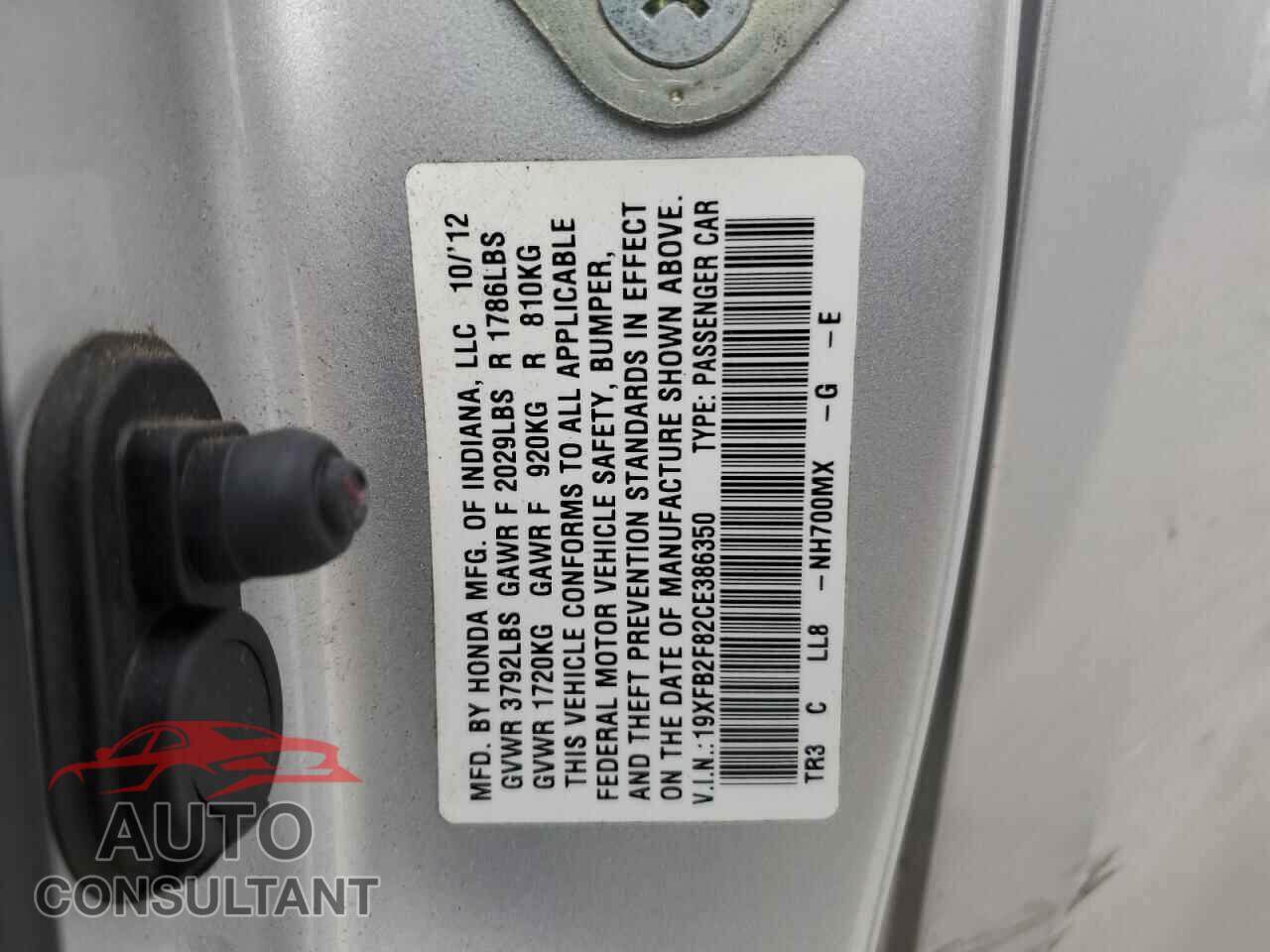 HONDA CIVIC 2012 - 19XFB2F82CE386350