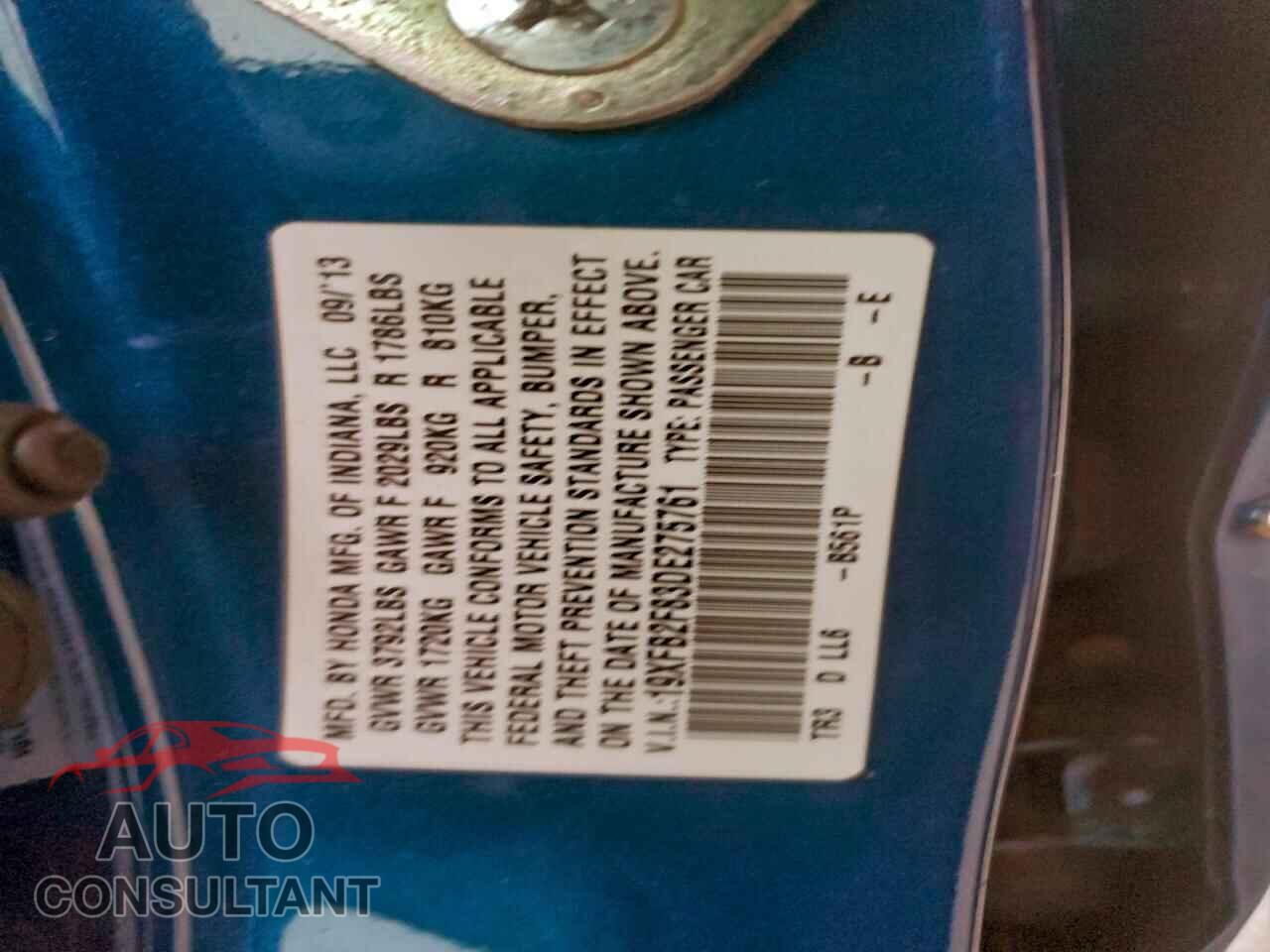 HONDA CIVIC 2013 - 19XFB2F83DE275761