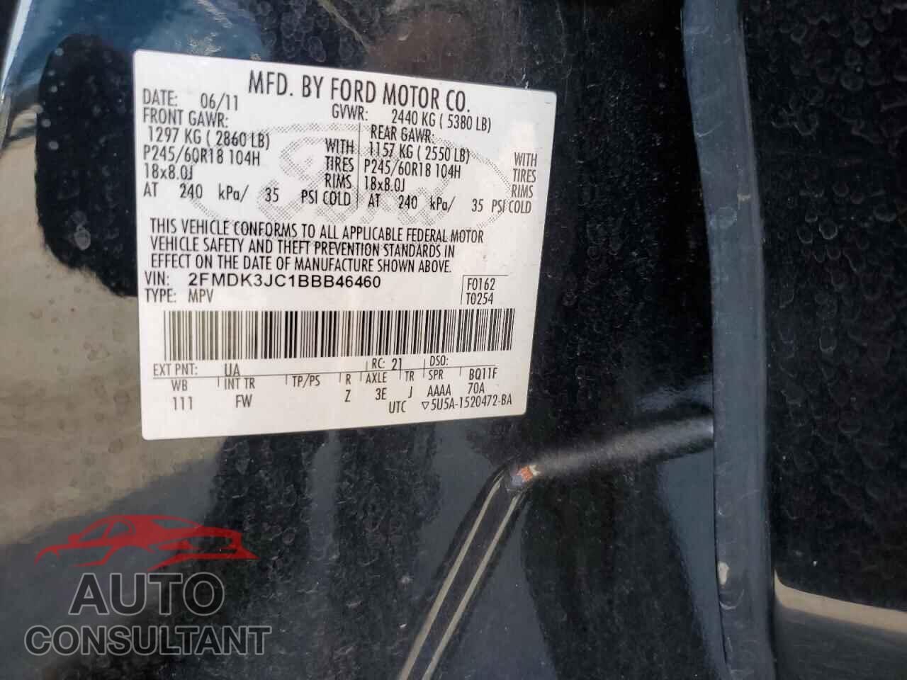 FORD EDGE 2011 - 2FMDK3JC1BBB46460