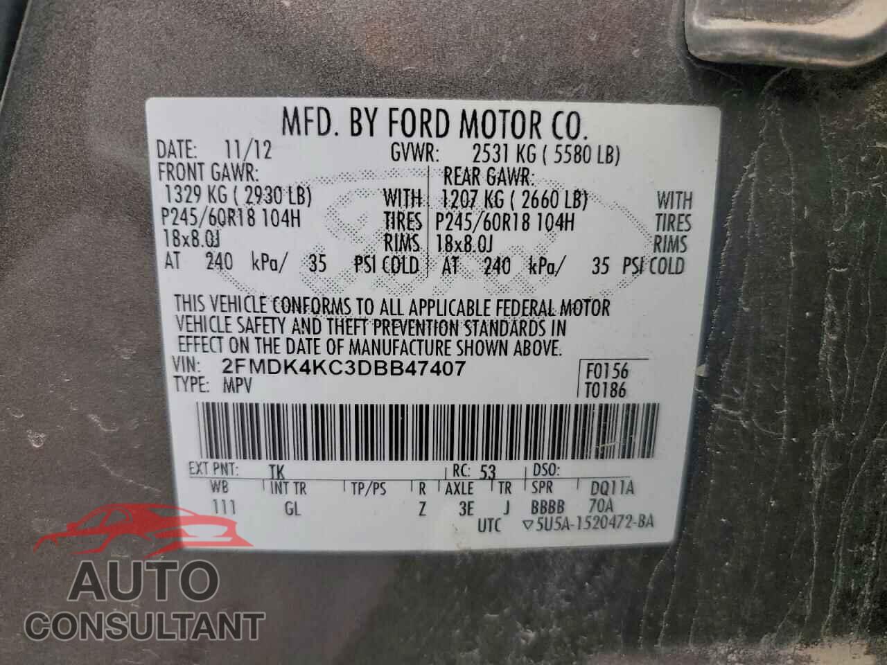 FORD EDGE 2013 - 2FMDK4KC3DBB47407