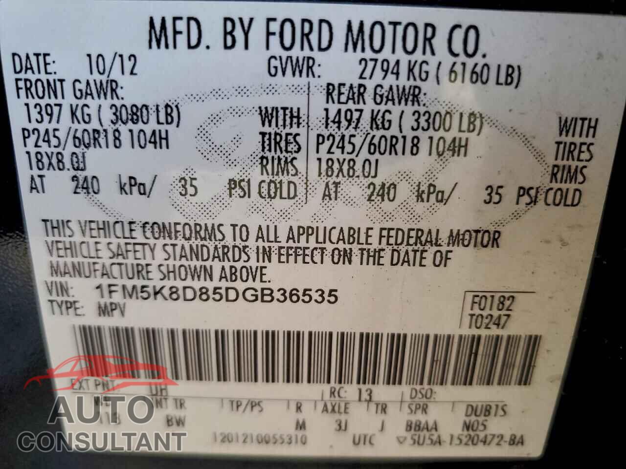FORD EXPLORER 2013 - 1FM5K8D85DGB36535