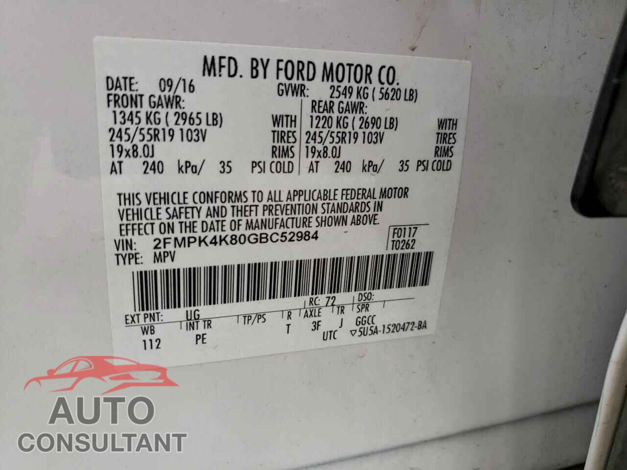 FORD EDGE 2016 - 2FMPK4K80GBC52984