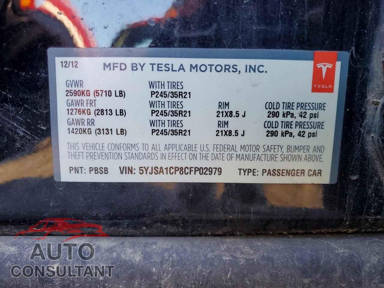 TESLA MODEL S 2012 - 5YJSA1CP8CFP02979