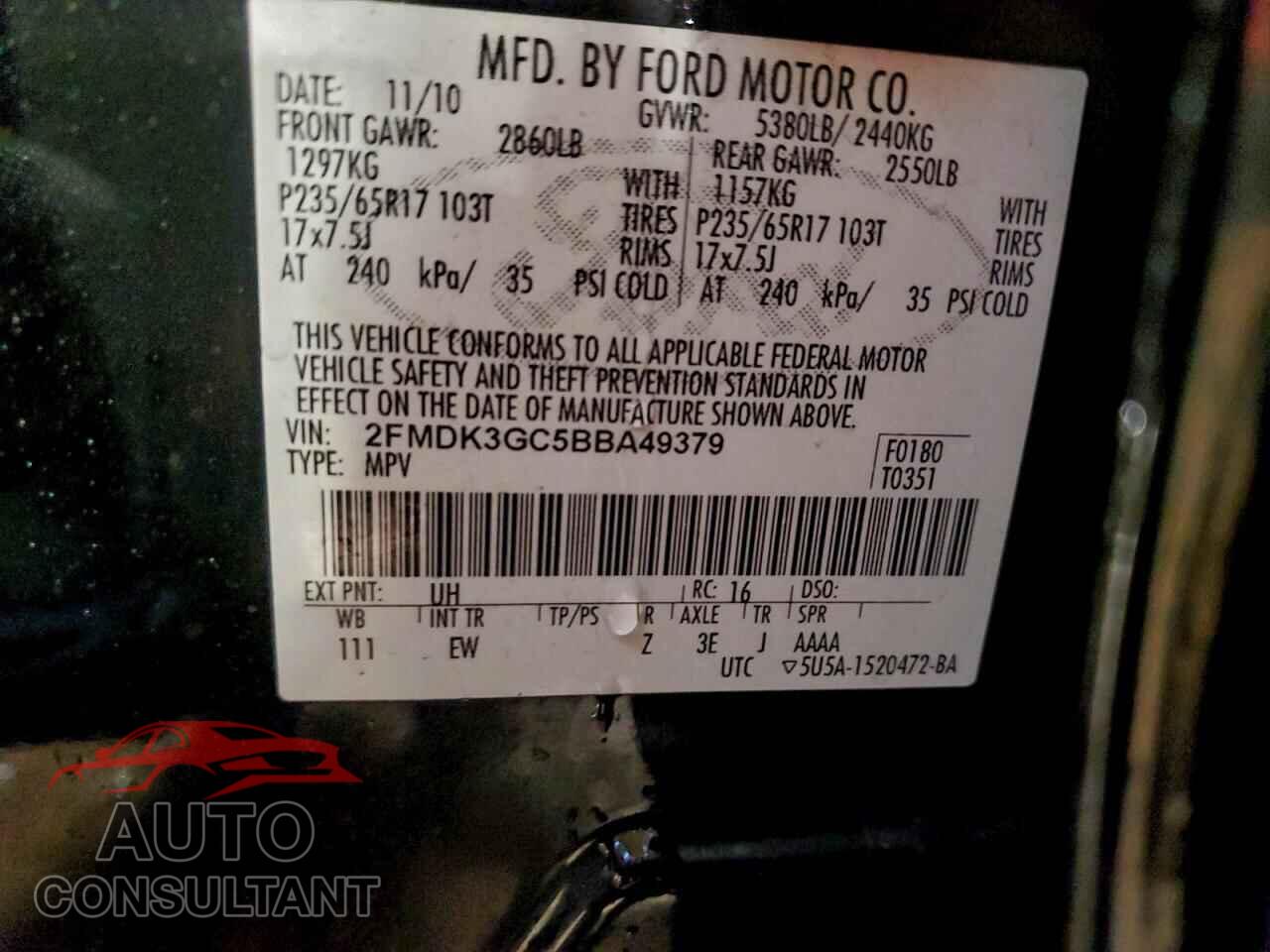 FORD EDGE 2011 - 2FMDK3GC5BBA49379