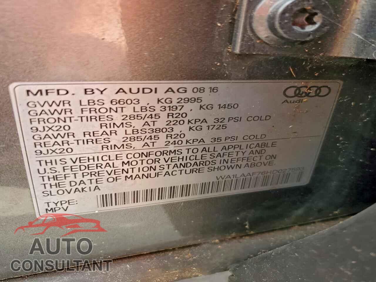 AUDI Q7 2017 - WA1LAAF76HD027593
