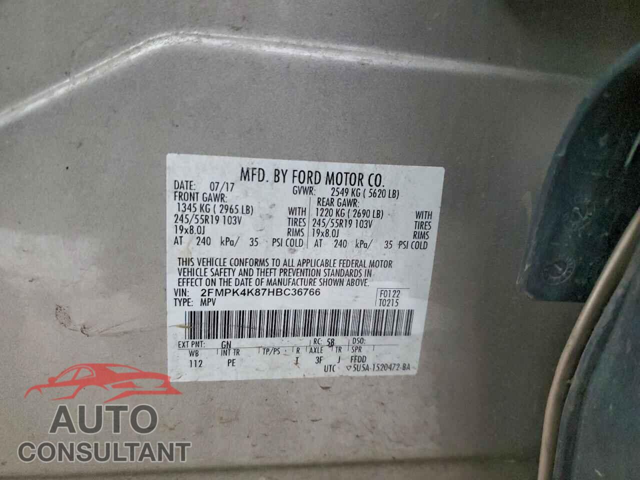FORD EDGE 2017 - 2FMPK4K87HBC36766