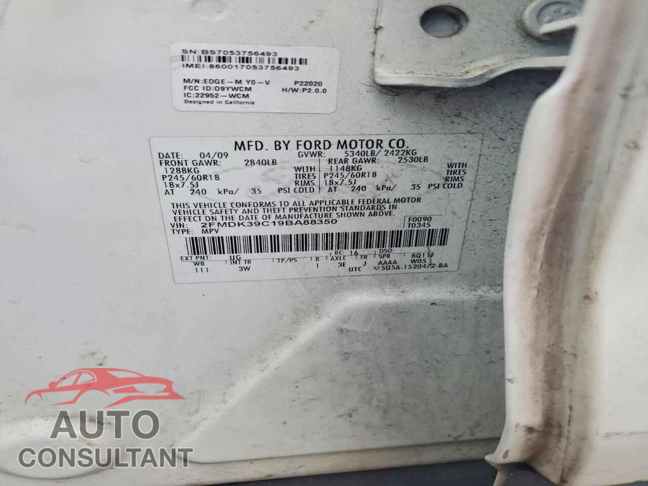 FORD EDGE 2009 - 2FMDK39C19BA88350