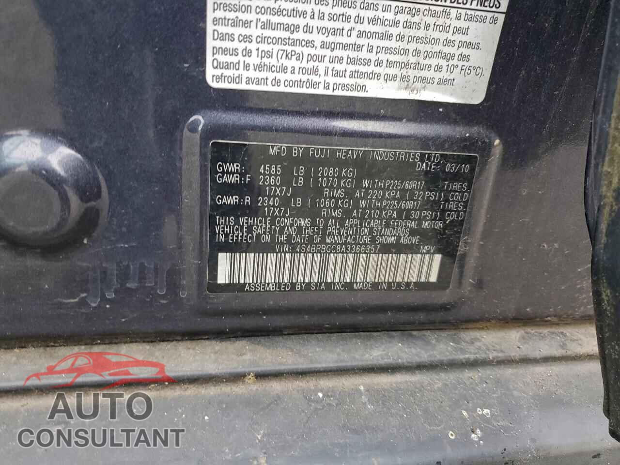 SUBARU OUTBACK 2010 - 4S4BRBGC8A3366357
