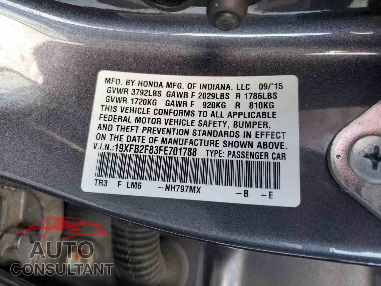 HONDA CIVIC 2015 - 19XFB2F83FE701788