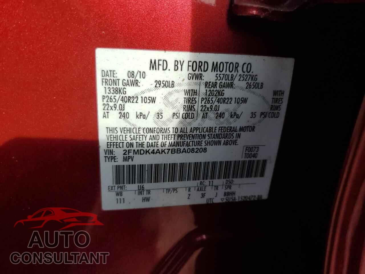 FORD EDGE 2011 - 2FMDK4AK7BBA08208