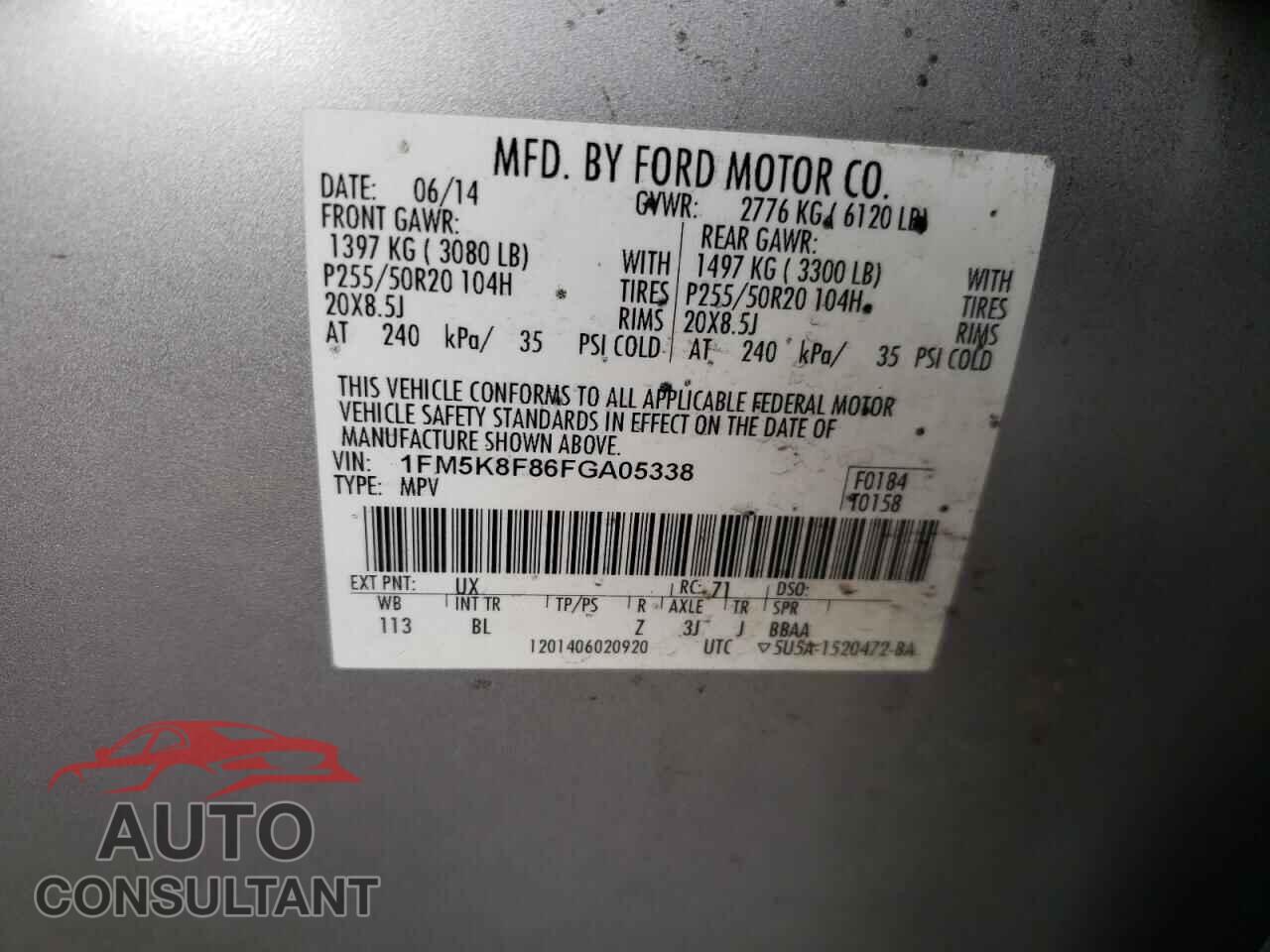 FORD EXPLORER 2015 - 1FM5K8F86FGA05338