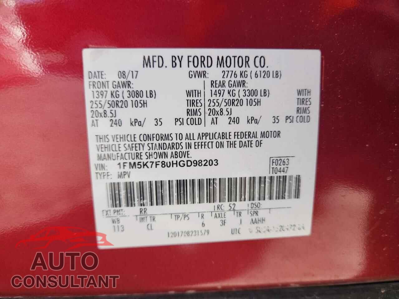 FORD EXPLORER 2017 - 1FM5K7F80HGD98203