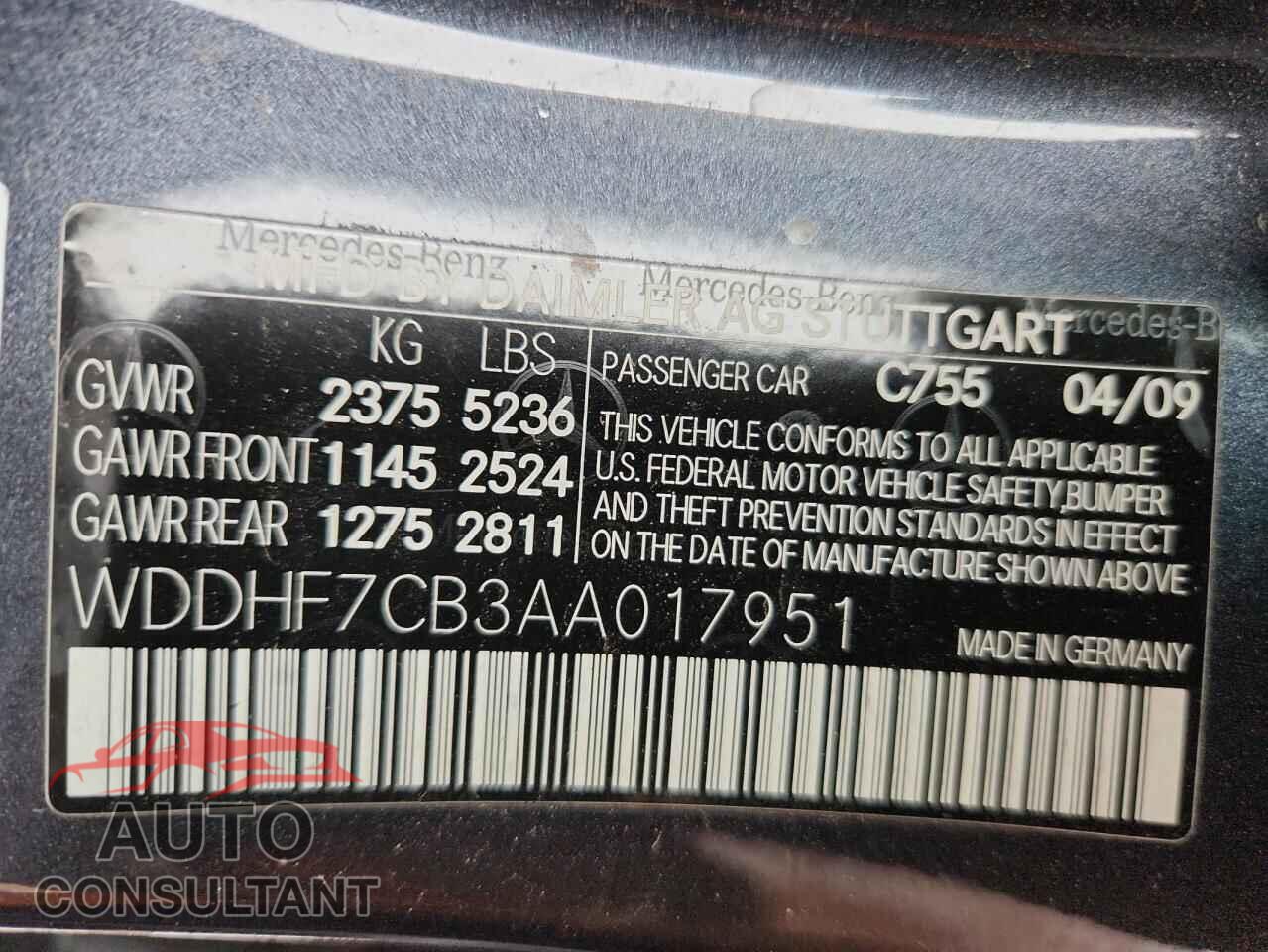 MERCEDES-BENZ E-CLASS 2010 - WDDHF7CB3AA017951