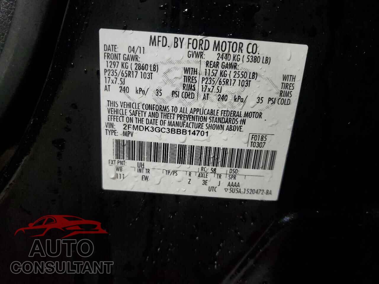 FORD EDGE 2011 - 2FMDK3GC3BBB14701