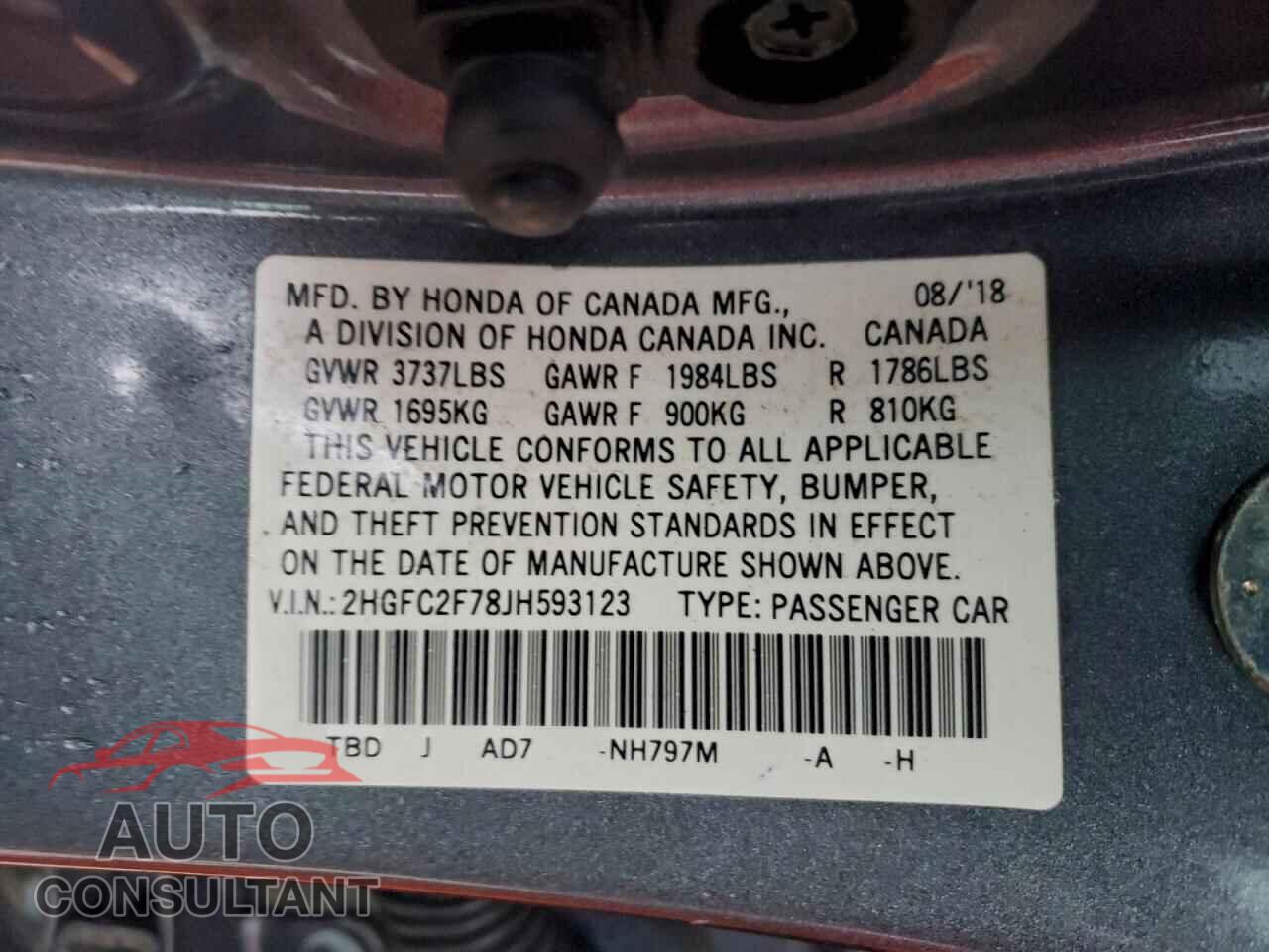 HONDA CIVIC 2018 - 2HGFC2F78JH593123