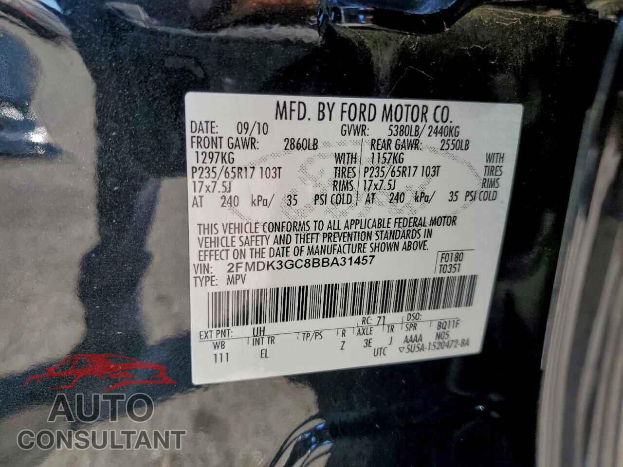 FORD EDGE 2011 - 2FMDK3GC8BBA31457
