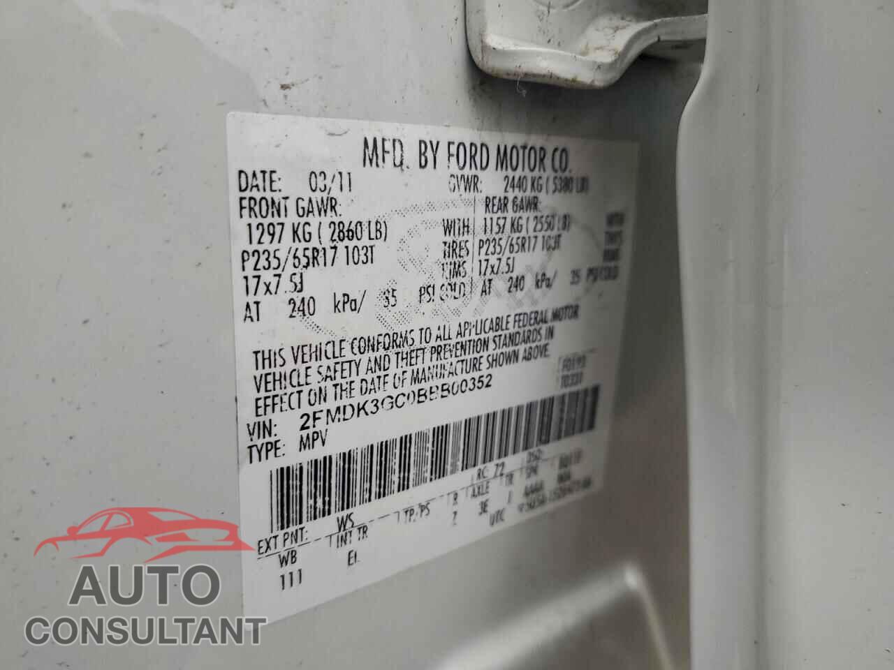 FORD EDGE 2011 - 2FMDK3GC0BBB00352