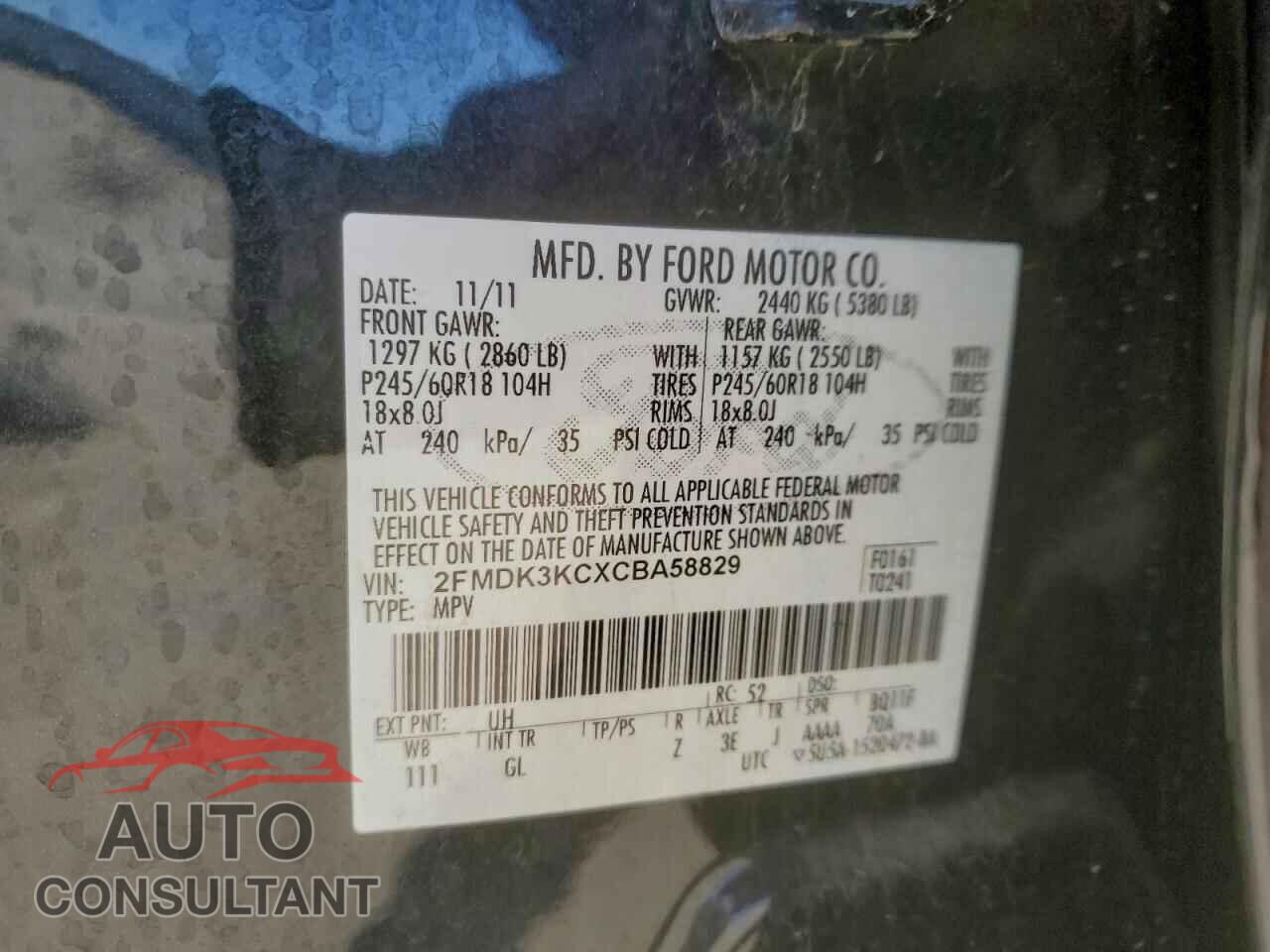 FORD EDGE 2012 - 2FMDK3KCXCBA58829
