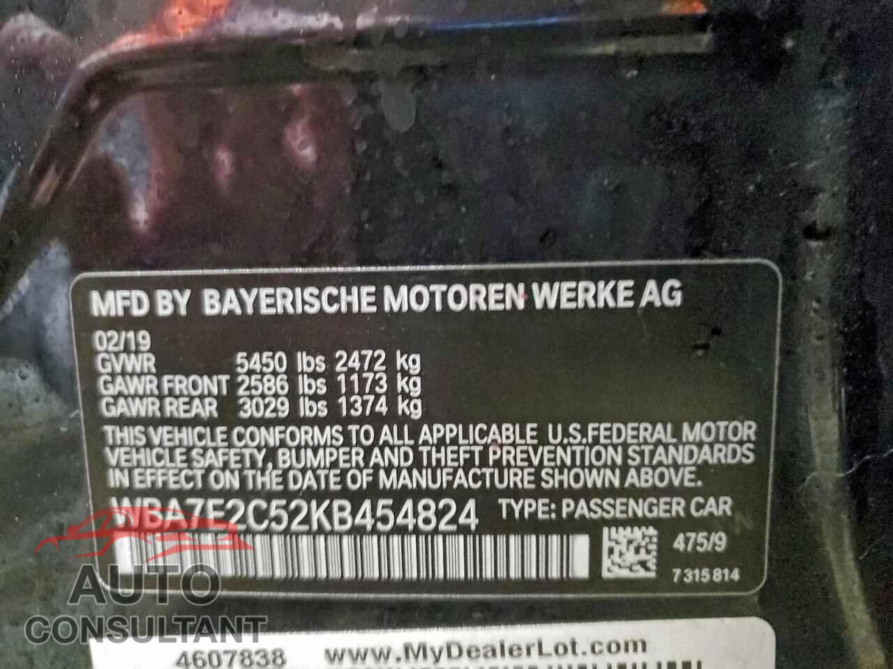 BMW 7 SERIES 2019 - WBA7E2C52KB454824