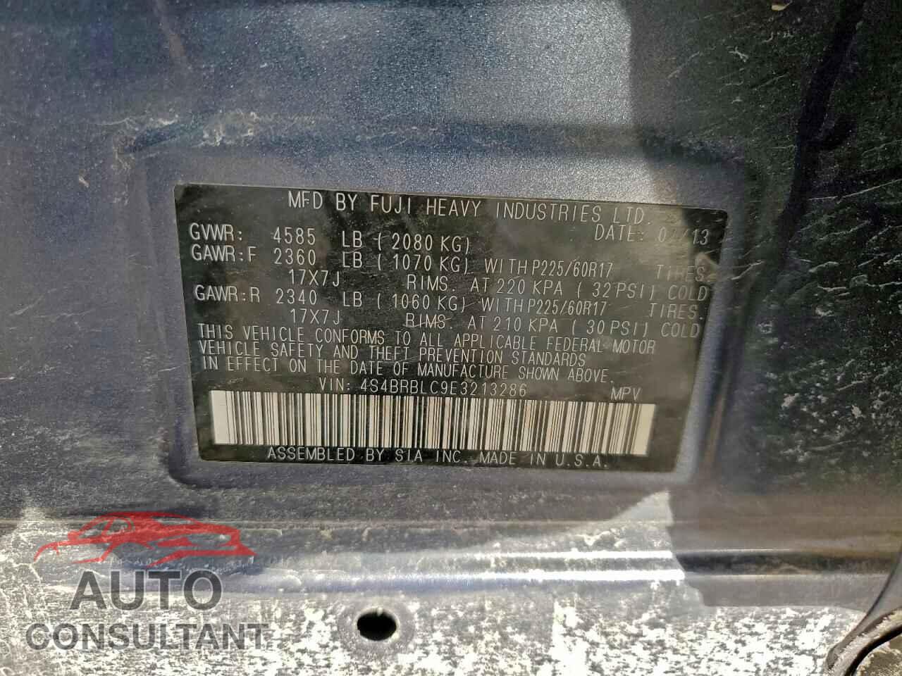 SUBARU OUTBACK 2014 - 4S4BRBLC9E3213286