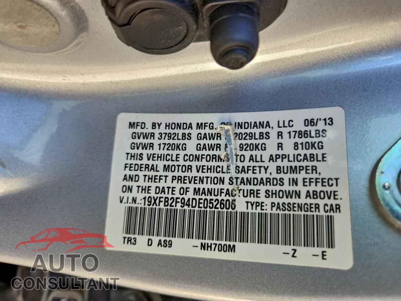 HONDA CIVIC 2013 - 19XFB2F94DE052606