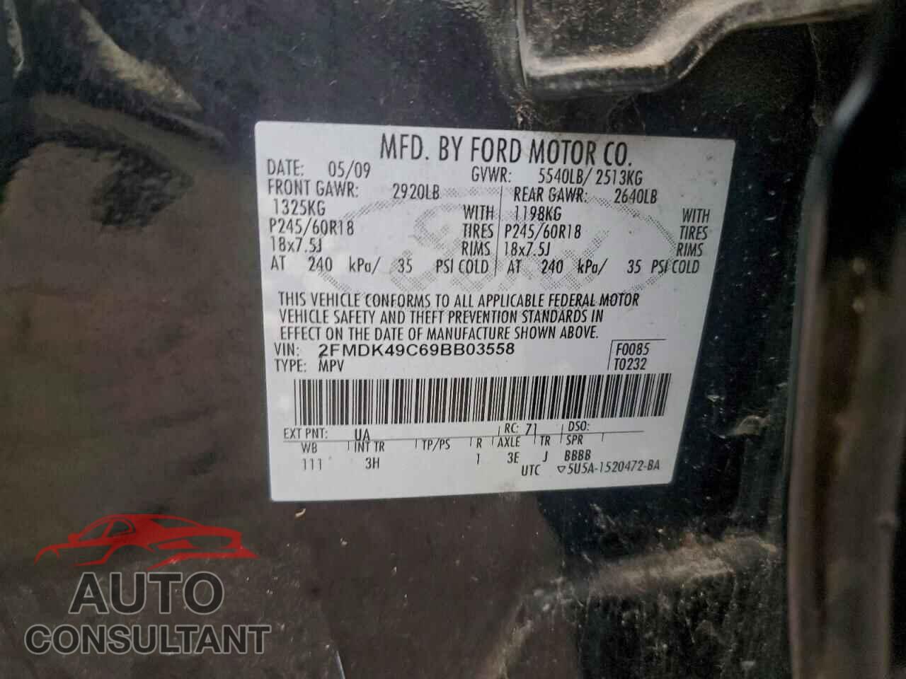 FORD EDGE 2009 - 2FMDK49C69BB03558