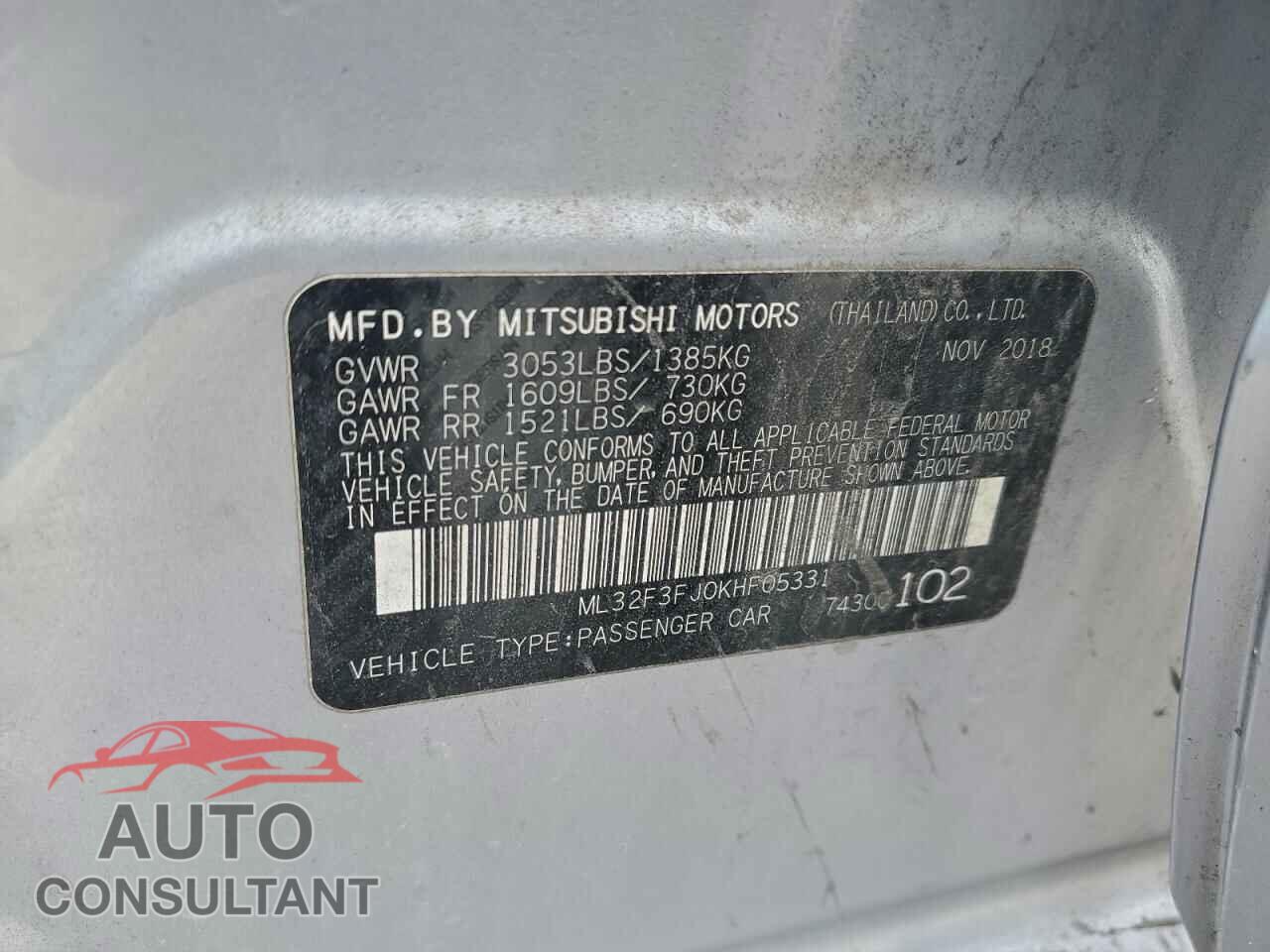 MITSUBISHI MIRAGE 2019 - ML32F3FJ0KHF05331
