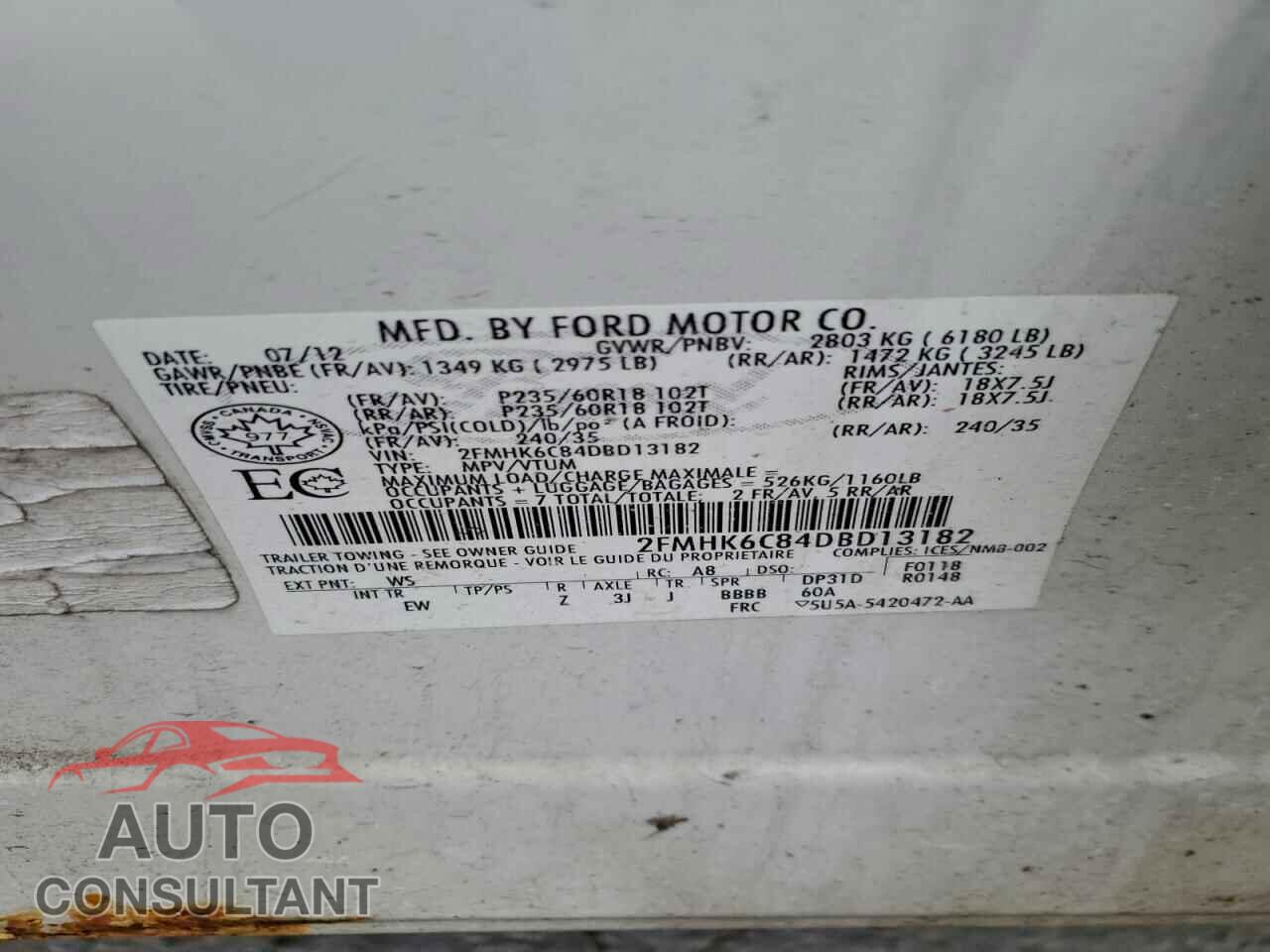 FORD FLEX 2013 - 2FMHK6C84DBD13182