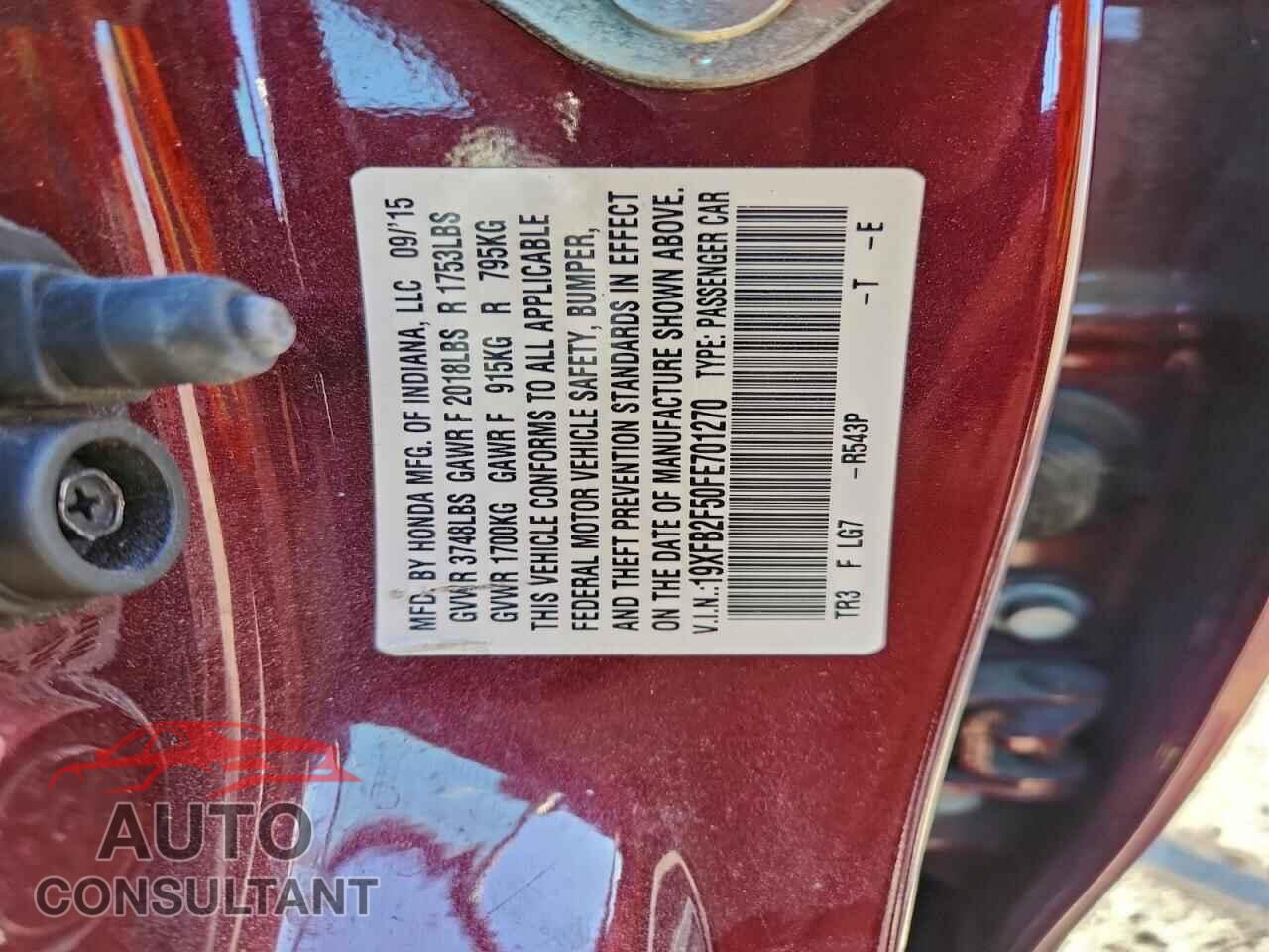 HONDA CIVIC 2015 - 19XFB2F50FE701270