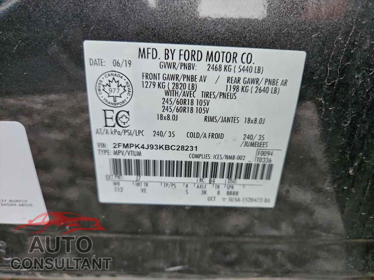 FORD EDGE 2019 - 2FMPK4J93KBC28231