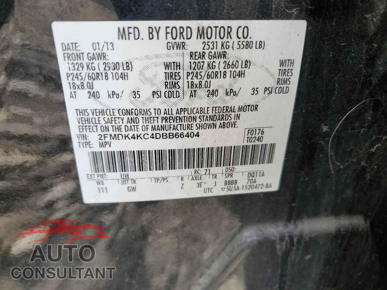 FORD EDGE 2013 - 2FMDK4KC4DBB66404