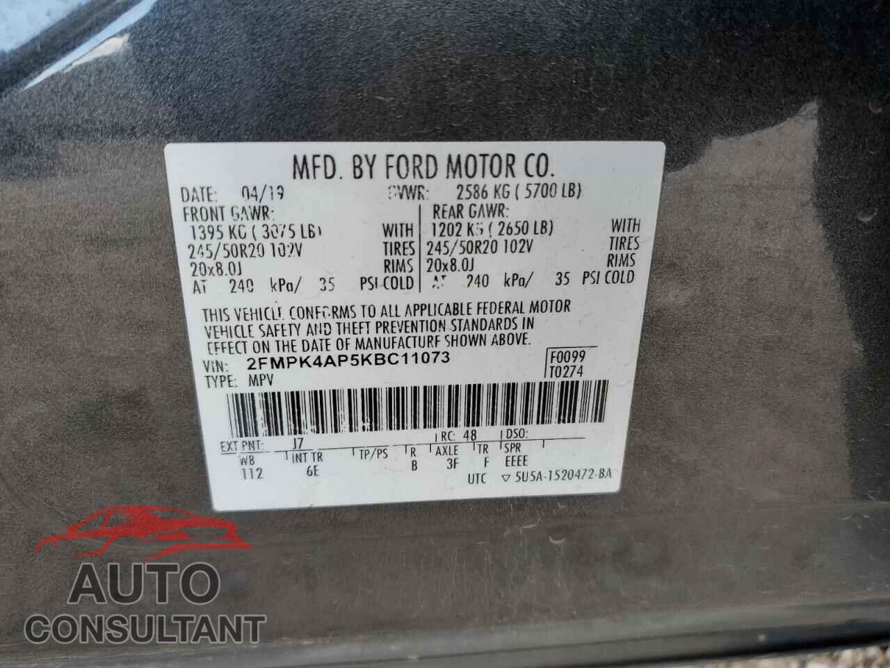 FORD EDGE 2019 - 2FMPK4AP5KBC11073